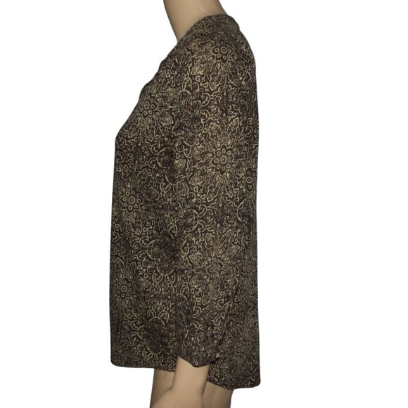 Lucky Brand John Robshaw Top Womens Sz Medium Brown floral print Henley pullover - Picture 7 of 10